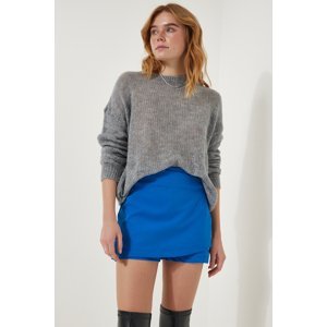 Happiness İstanbul Women's Blue Asymmetric Detail Knitted Shorts Skirt