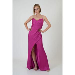 Carmen Fuchsia Stone Strap Satin Evening Dress