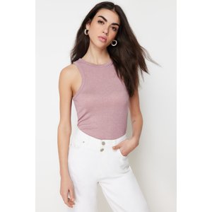 Trendyol Pink Foil/Shiny Fabric Halter Neck Ribbed Elastic Knitted Undershirt