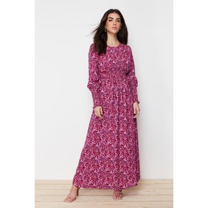 Trendyol Pink Floral Waist Opening Form Viscose Woven Dress