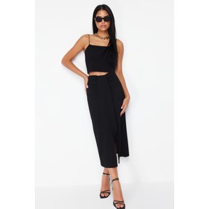 Trendyol Black Gathered Detail Elastic Midi Skirt