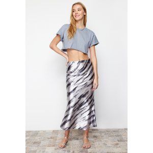 Trendyol Gray Patterned Satin Maxi Knitted Skirt