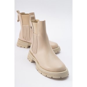 LuviShoes DENIS Beige Leather Elastic Women's Chelsea Boots