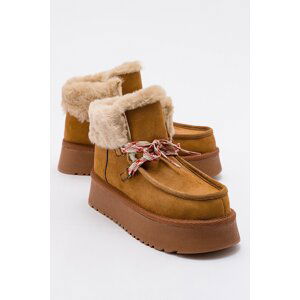 LuviShoes BLAUS Tan Suede Shearling Thick Sole Women's Sports Boots