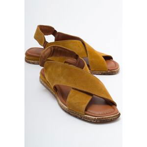 LuviShoes 706 Women's Sandals From Genuine Leather and Mustard Suede.