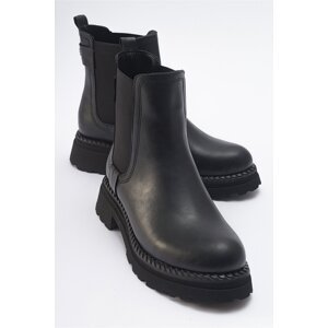 LuviShoes MARLY Women's Black Leather Elastic Chelsea Boots.