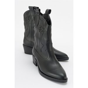 LuviShoes REVİNA Black Leather Embroidered Women's Western Boots