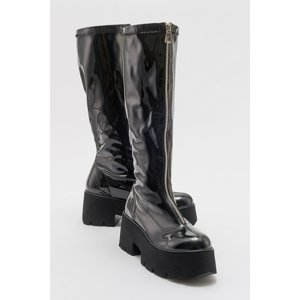 LuviShoes AMARONTE Black Patent Leather Thick Sole Women's Boots