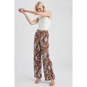 DEFACTO Traditional Patterned High Waist Wide Leg Pocketed Viscose Trousers