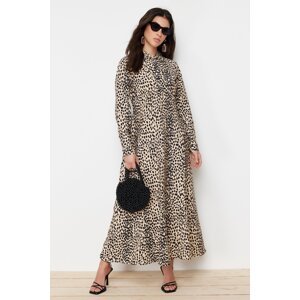 Trendyol Beige Animal Patterned Viscose Woven Dress