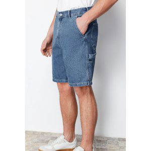 Trendyol Navy Blue Wide Cut Carpenter Denim Shorts