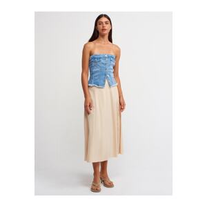 Dilvin 80783 Layered Smart Midi Skirt-Cream