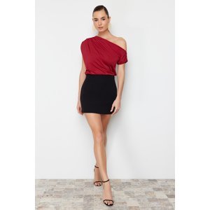 Trendyol Claret Red Regular/Normal Fit Asymmetric Collar Zero Sleeve Stretch Knitted Blouse
