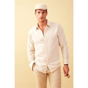 DEFACTO Modern Fit Polo Neck Linen Blended Long Sleeve Shirt