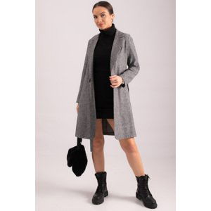 armonika Women's Smoky Side Tied Herringbone Pattern Long Cachet Coat