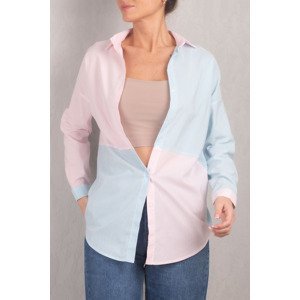 armonika Women's Baby Blue Striped Two Color Long Sleeve Loose Shirt