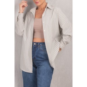 armonika Women's Mint Striped Oversize Long Basic Shirt