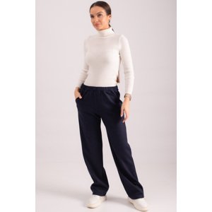 armonika Women's Navy Blue Elastic Waist Pocket Wide Leg Trousers