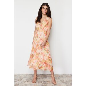 Trendyol Multi Color Floral Printed V Neck Tulle Knitted Maxi Dress