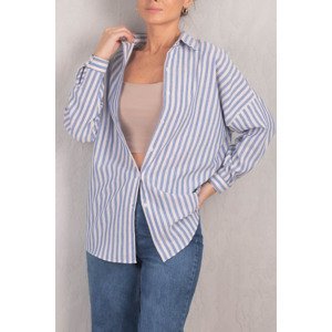 armonika Women's Blue Striped Oversize Long Basic Shirt