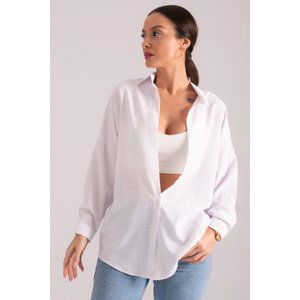 armonika Women's White Square Pattern Oversize Long Basic Shirt