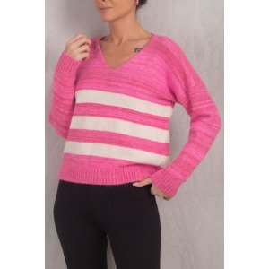 armonika Women's Fuchsia Lily V-Neck Striped Knitwear Sweater