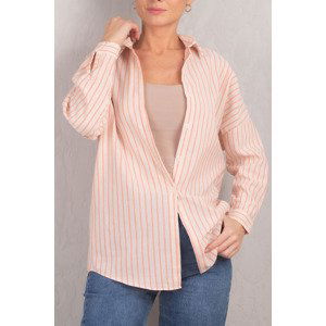 armonika Women's Orange Striped Oversize Long Basic Shirt