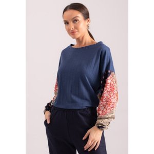 armonika Women's Dark Blue Sleeve Patterned Balloon Knitwear Sweater