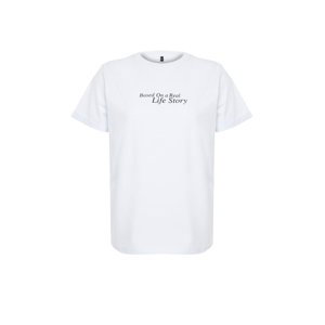 Trendyol Curve White Printed Boyfriend Knitted T-shirt