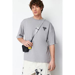 Trendyol Gray Oversize Mystic Animal Embroidery 100% Cotton T-Shirt