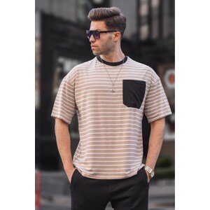 Madmext Men's Beige Striped Basic T-Shirt 6084