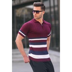 Madmext Striped Knitwear Damson Polo Neck T-Shirt 6356