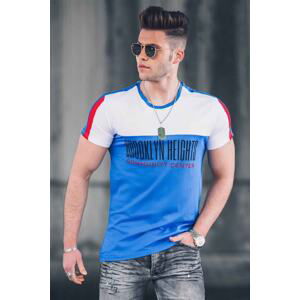 Madmext Men's Blue Color Block Printed T-Shirt 2975