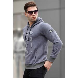 Madmext Men's Anthracite Embossed Hooded Sweatshirt 2789