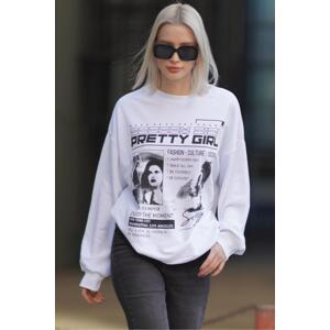 Madmext Women's White Printed Oversize Sweatshirt