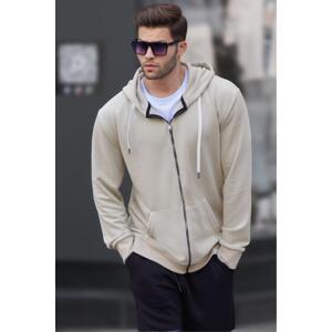 Madmext Beige Zippered Hooded Sweatshirt 6161