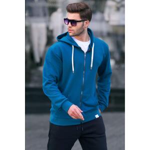 Madmext Petrol Blue Zipper Hooded Sweatshirt 6161