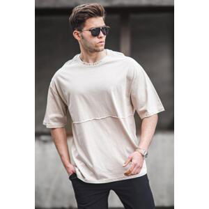 Madmext Men's Beige Oversize Printed T-Shirt 5250