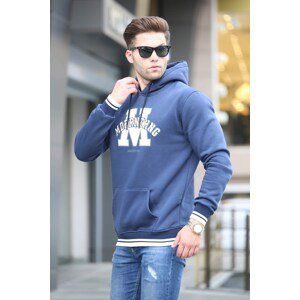 Madmext Navy Blue Embroidered Hooded Sweatshirt 6012