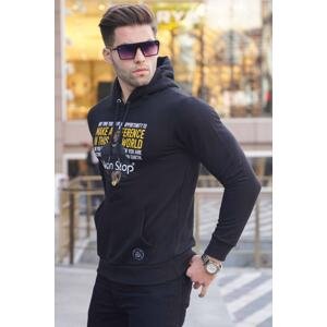 Madmext Men's Black Hooded Printed Sweatshirt 2778