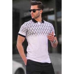 Madmext Men's White Slim Fit Patterned Polo T-Shirt 6109