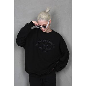 Madmext Black Crew Neck Printed Sweatshirt