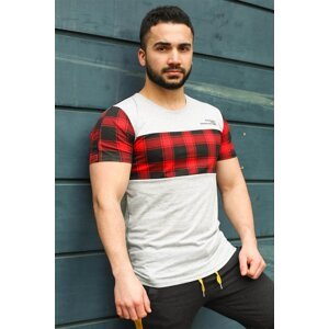 Madmext Crew Neck Plaid White T-Shirt 3004