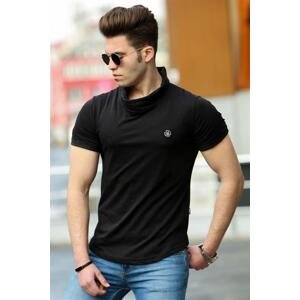 Madmext Men's Shawl Collar Black T-Shirt 4554