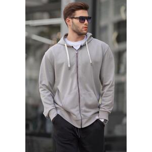 Madmext Dyed Gray Zippered Hooded Sweatshirt 6161