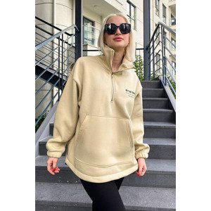 Madmext Beige Women's High Neck Zippered Sweatshirt