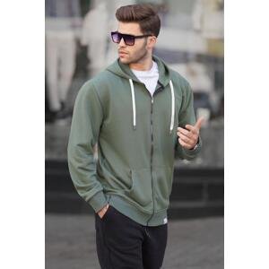 Madmext Khaki Green Zippered Hooded Sweatshirt 6161