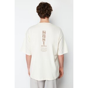 Trendyol Stone Oversize/Wide Cut Text Back Printed 100% Cotton T-shirt