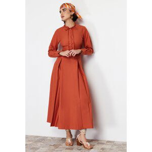 Trendyol Tile Collar Tie Detail Buttoned Woven Dress