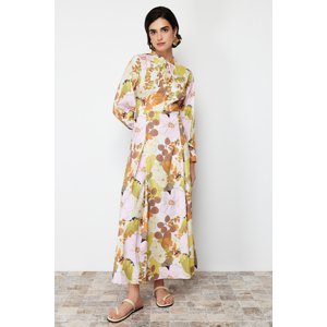 Trendyol Yellow Floral Patterned Cotton Woven Dress with Flared Skirt